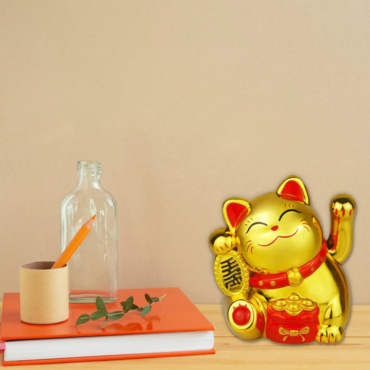 Mini Wealth Waving Hand Cat Chinese Lucky Cat Cartoon Ornament Cute Waving Arm Beckoning Fortune Cat for Car Home Office Decor