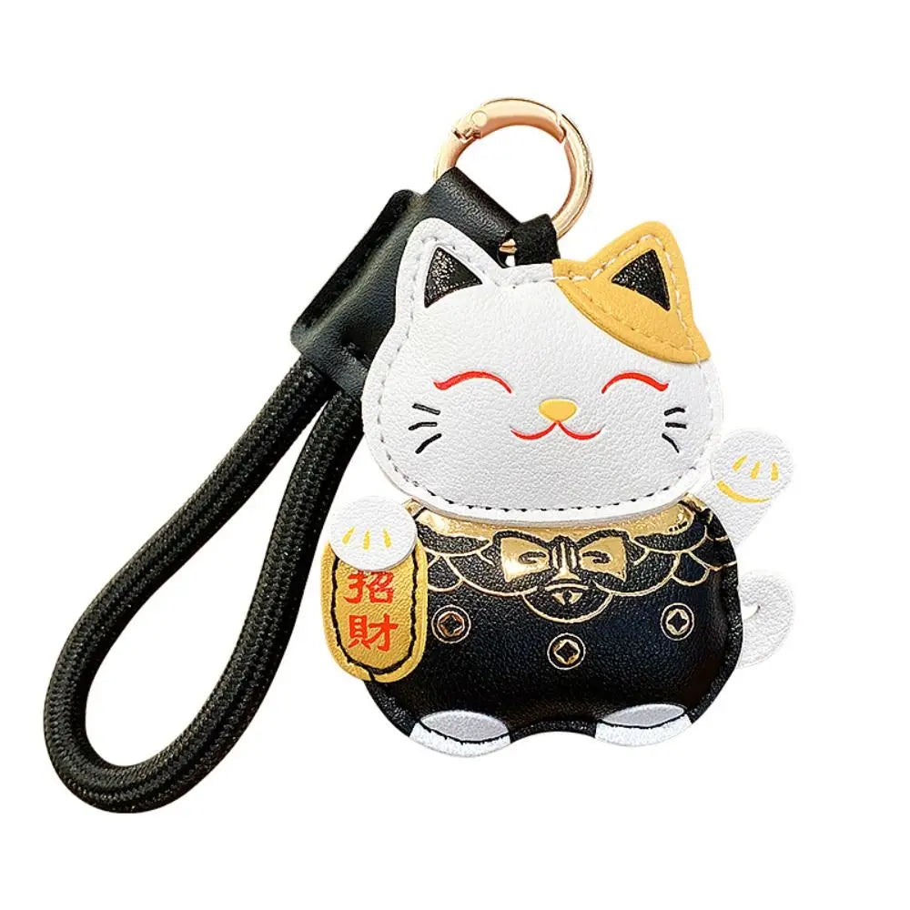 Funny Cartoon Pu Leather Fortune Cat Keychain Get Rich Wealth Horse Year Pendant Lucky Red Car Keychain New Year Gift