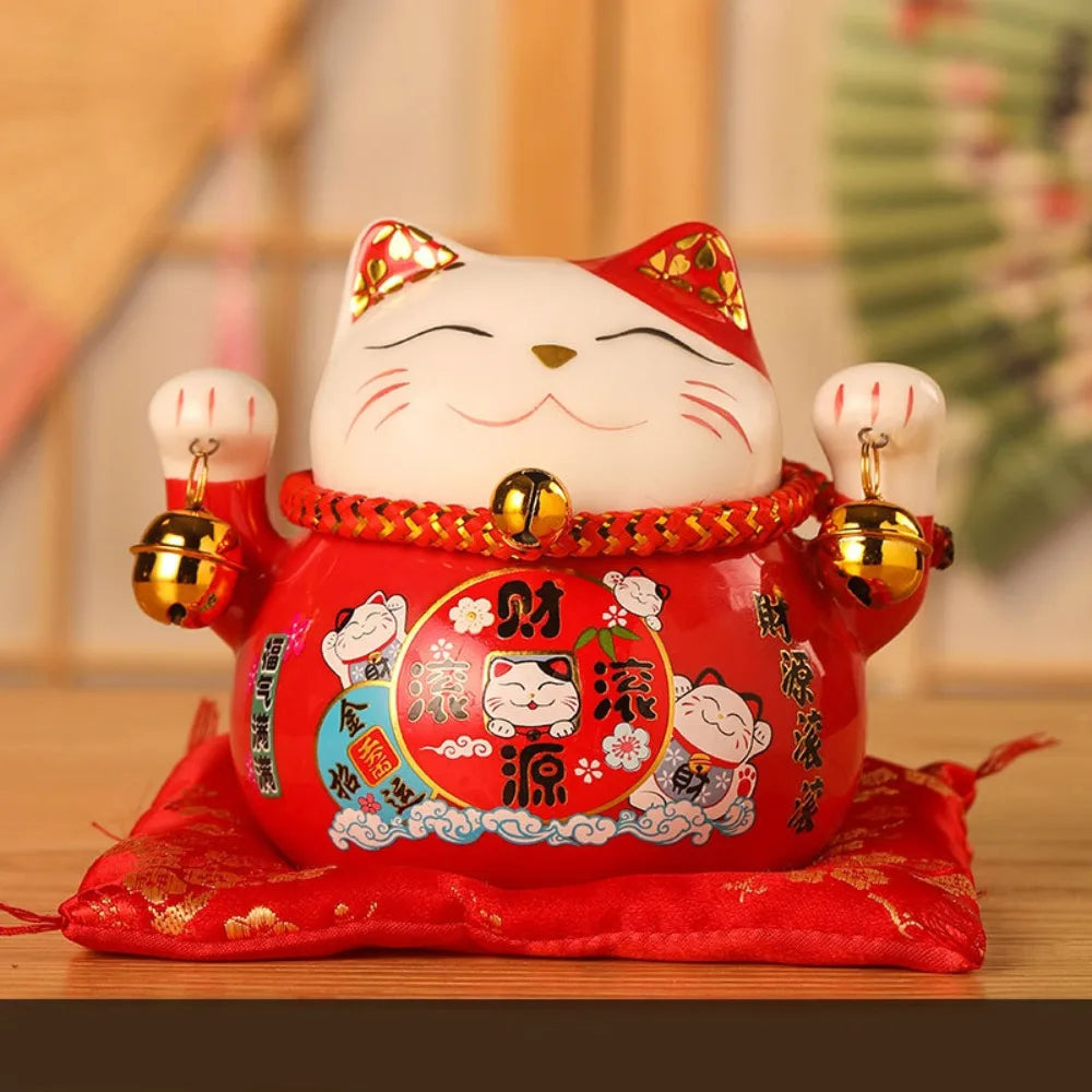 Cute 4.5 inch Lucky Cat Home Decorations Handmade Ceramic Small Piggy Bank Portable Fortune Cat Statue Home Store