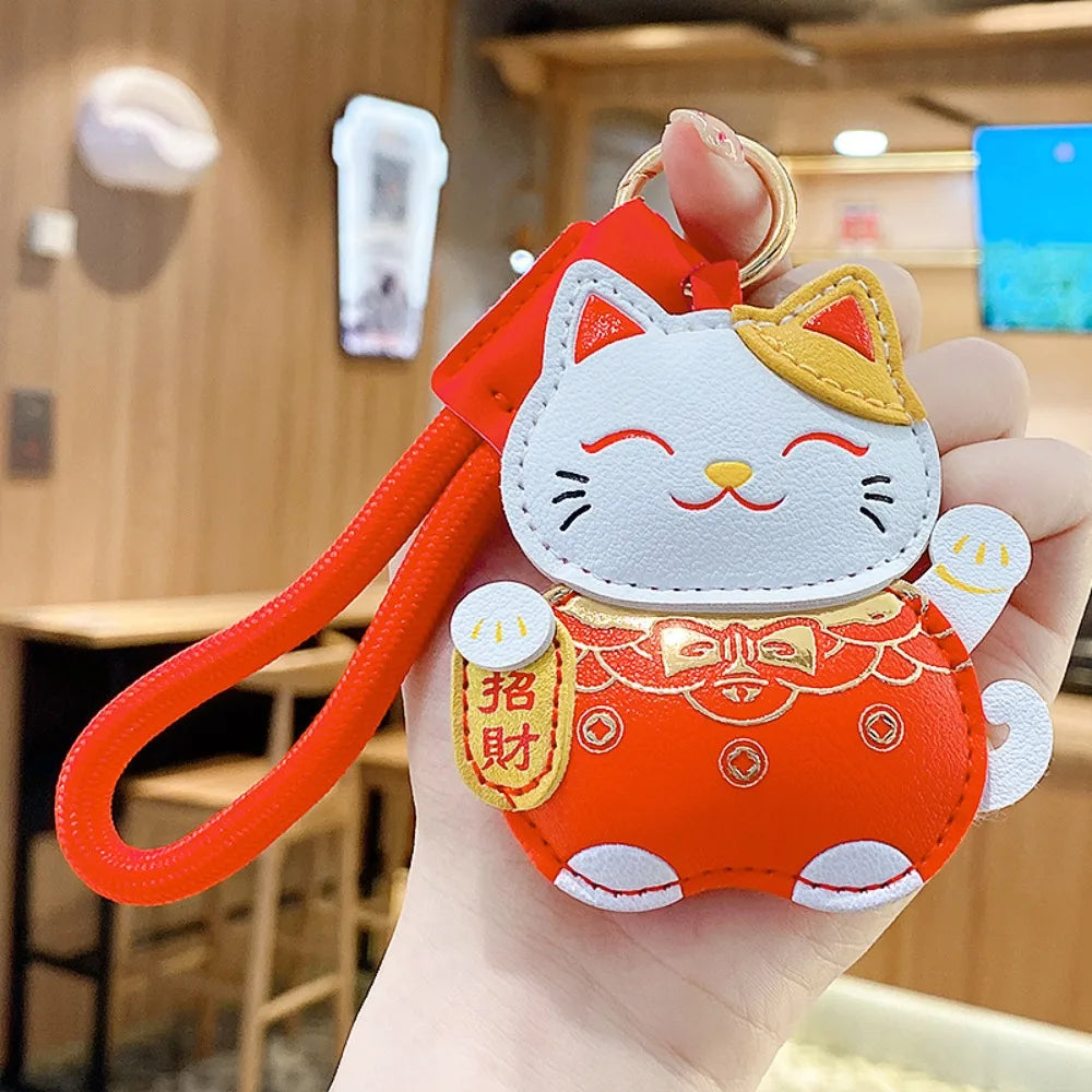 Funny Cartoon Pu Leather Fortune Cat Keychain Get Rich Wealth Horse Year Pendant Lucky Red Car Keychain New Year Gift
