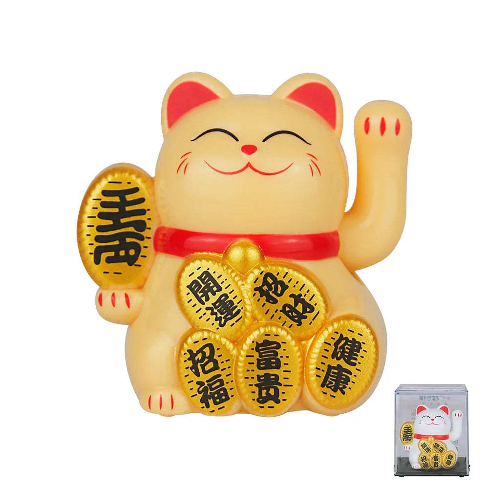 2inch Solar Powered Maneki Neko Lucky Cat  For Home Office Car Decoration Birthday Gift Welcoming Waving Hand Beckoning Fortune