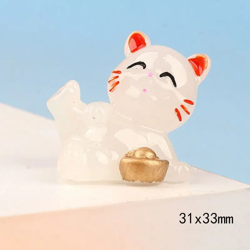 6PCS Creative Glowing Fortune Lucky Cat Micro Landscape DIY Decoration Luminous Cat Mini Figurines Car Office Desktop Ornaments