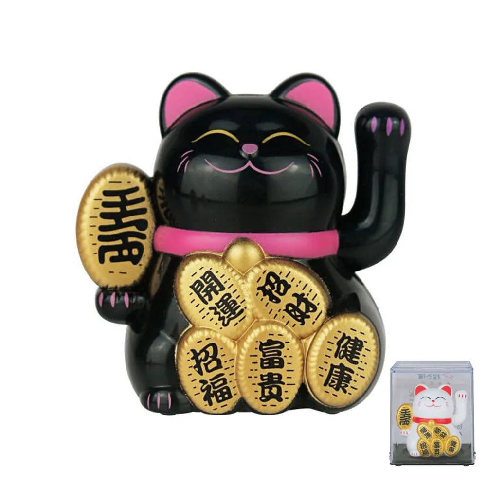 2inch Solar Powered Maneki Neko Lucky Cat  For Home Office Car Decoration Birthday Gift Welcoming Waving Hand Beckoning Fortune