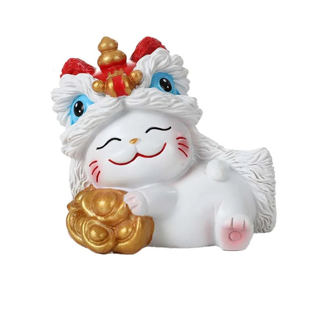 Kawaii Beckoning Cat Desktop Ornament Wealth Good Fortune Lucky Cat Sculpture Cute Decoration New Year Cat Statue Party Gift