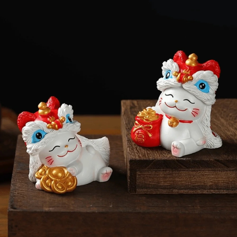 Kawaii Beckoning Cat Desktop Ornament Wealth Good Fortune Lucky Cat Sculpture Cute Decoration New Year Cat Statue Party Gift