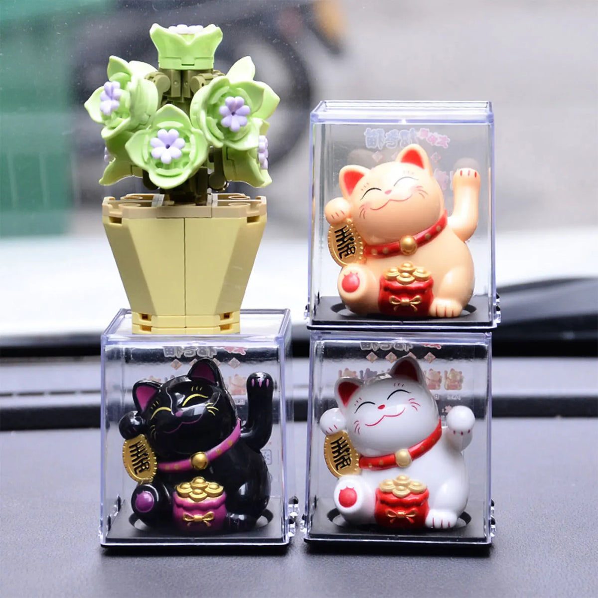 Mini Waving Lucky Cat Decoration Chinese Fortune Cute Cat Sculpture Statue for Women Men Home Office Decor