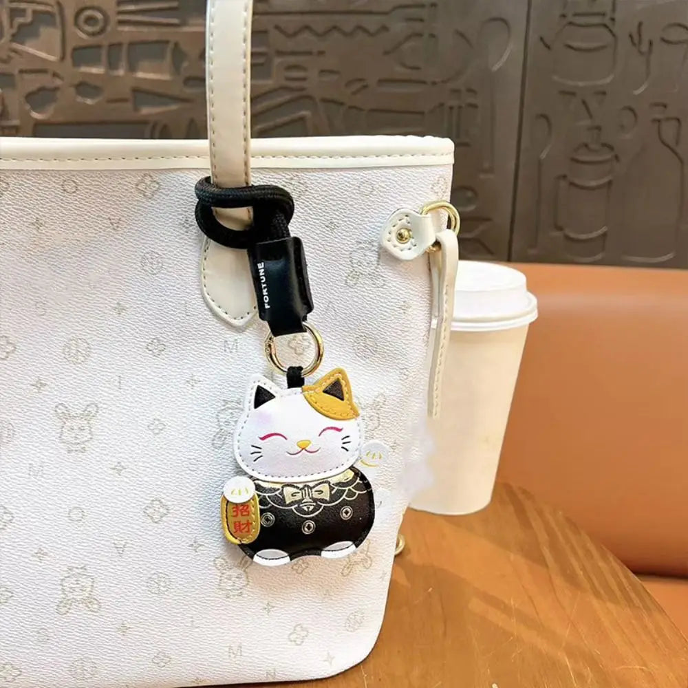 Funny Cartoon Pu Leather Fortune Cat Keychain Get Rich Wealth Horse Year Pendant Lucky Red Car Keychain New Year Gift