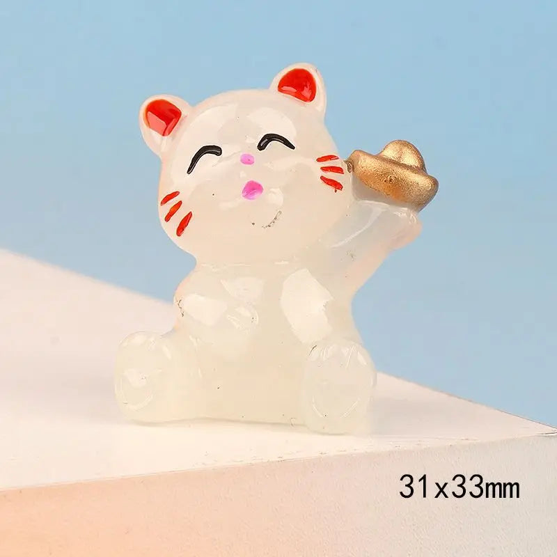 6PCS Creative Glowing Fortune Lucky Cat Micro Landscape DIY Decoration Luminous Cat Mini Figurines Car Office Desktop Ornaments
