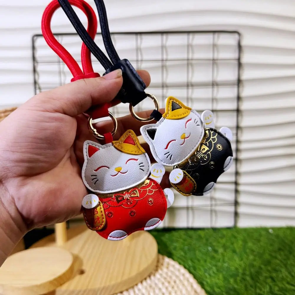 Funny Cartoon Pu Leather Fortune Cat Keychain Get Rich Wealth Horse Year Pendant Lucky Red Car Keychain New Year Gift