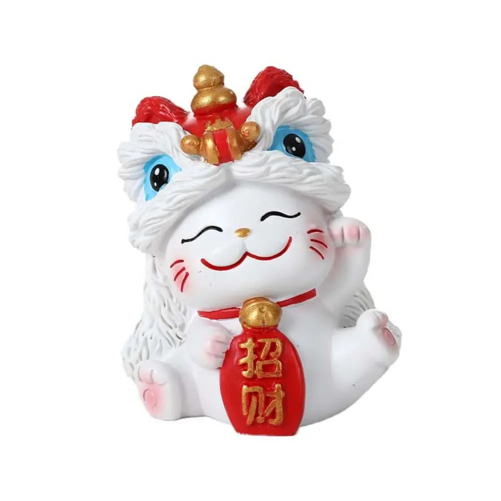 Kawaii Beckoning Cat Desktop Ornament Wealth Good Fortune Lucky Cat Sculpture Cute Decoration New Year Cat Statue Party Gift