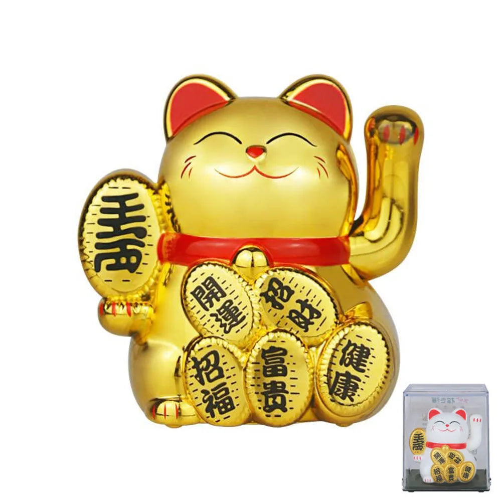 2inch Solar Powered Maneki Neko Lucky Cat  For Home Office Car Decoration Birthday Gift Welcoming Waving Hand Beckoning Fortune