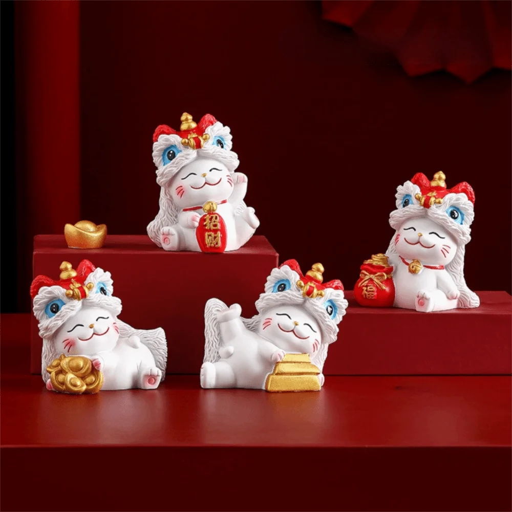 Kawaii Beckoning Cat Desktop Ornament Wealth Good Fortune Lucky Cat Sculpture Cute Decoration New Year Cat Statue Party Gift