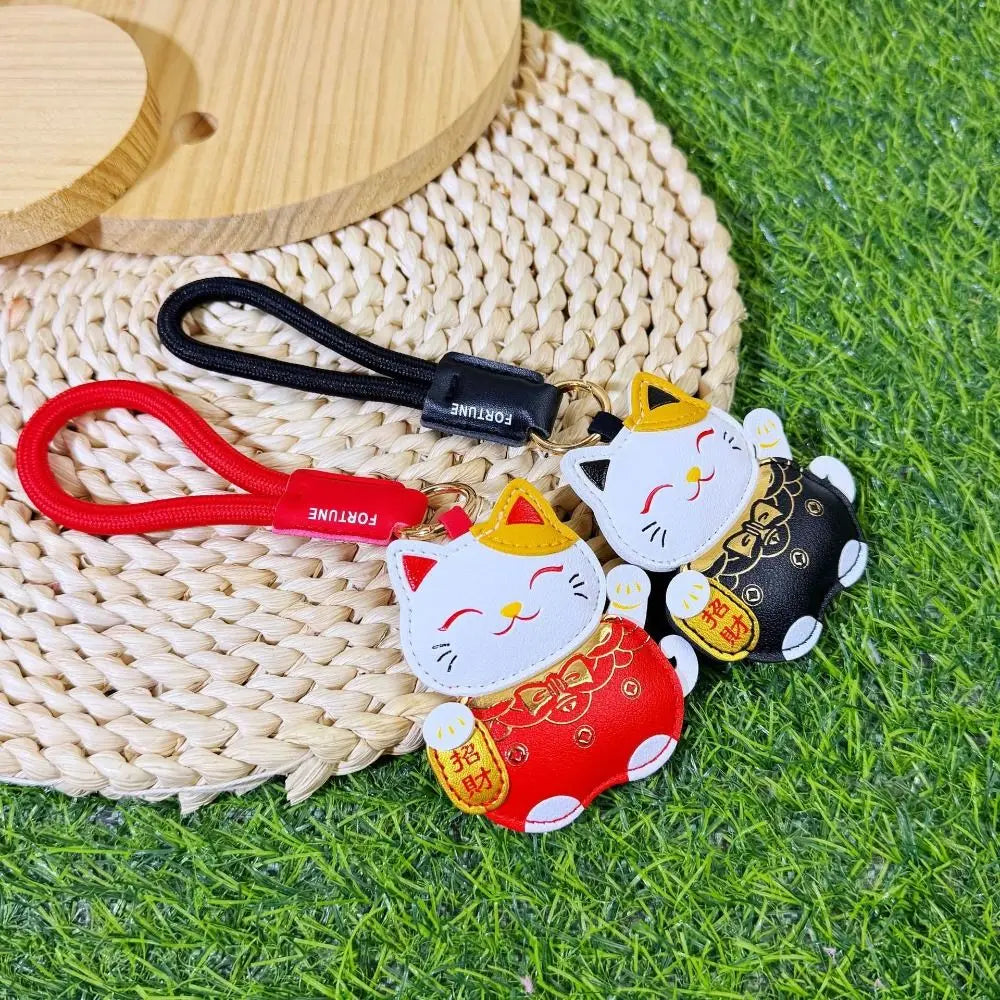 Funny Cartoon Pu Leather Fortune Cat Keychain Get Rich Wealth Horse Year Pendant Lucky Red Car Keychain New Year Gift