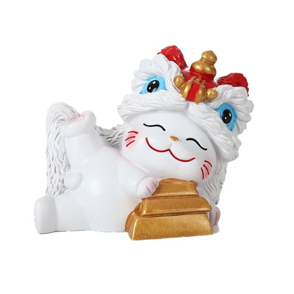Kawaii Beckoning Cat Desktop Ornament Wealth Good Fortune Lucky Cat Sculpture Cute Decoration New Year Cat Statue Party Gift
