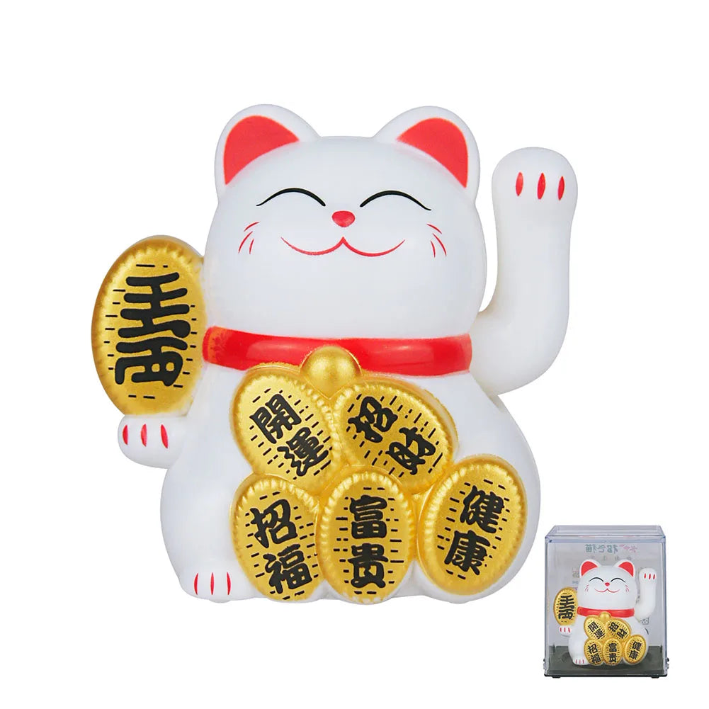 2inch Solar Powered Maneki Neko Lucky Cat  For Home Office Car Decoration Birthday Gift Welcoming Waving Hand Beckoning Fortune