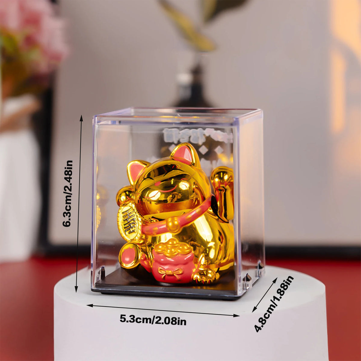Mini Wealth Waving Hand Cat Chinese Lucky Cat Cartoon Ornament Cute Waving Arm Beckoning Fortune Cat for Car Home Office Decor