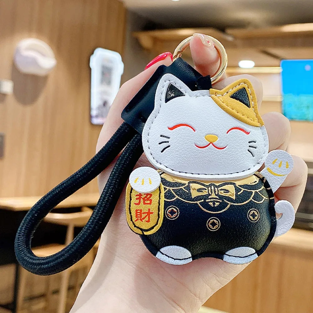 Funny Cartoon Pu Leather Fortune Cat Keychain Get Rich Wealth Horse Year Pendant Lucky Red Car Keychain New Year Gift