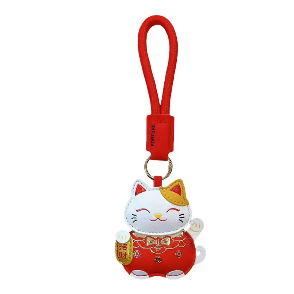 Funny Cartoon Pu Leather Fortune Cat Keychain Get Rich Wealth Horse Year Pendant Lucky Red Car Keychain New Year Gift