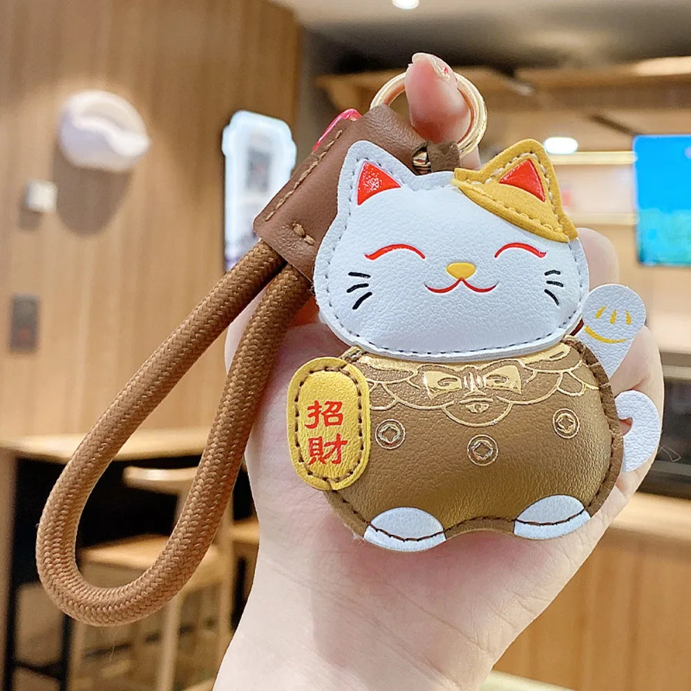 Funny Cartoon Pu Leather Fortune Cat Keychain Get Rich Wealth Horse Year Pendant Lucky Red Car Keychain New Year Gift
